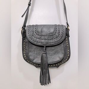 Western Studded Braided Faux Leather Crossbody – Gray 🩶